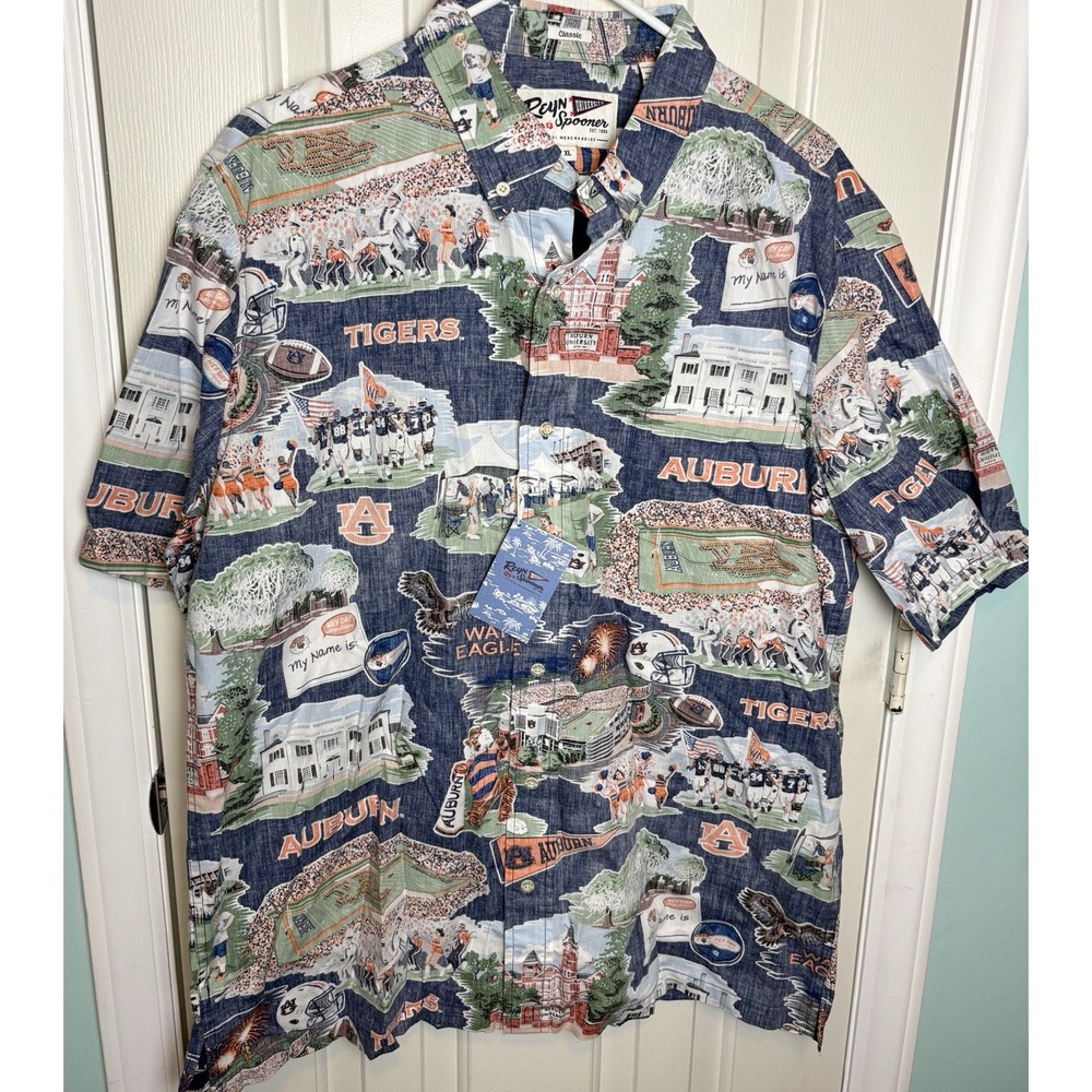 Men's Reyn Spooner Navy Auburn Tigers Scenic Button-Down Shirt XL
